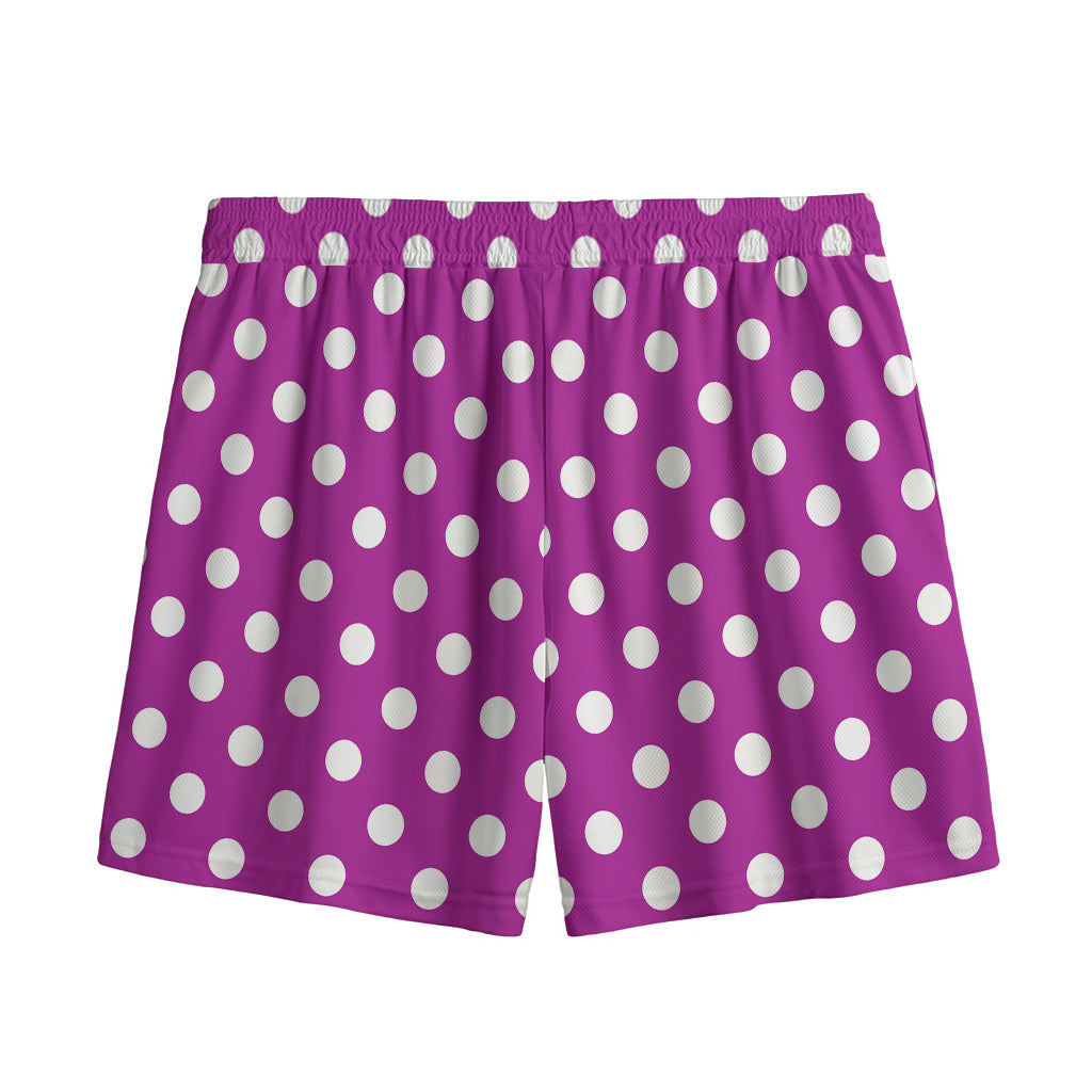 Purple And White Polka Dot Pattern Print Mesh Shorts
