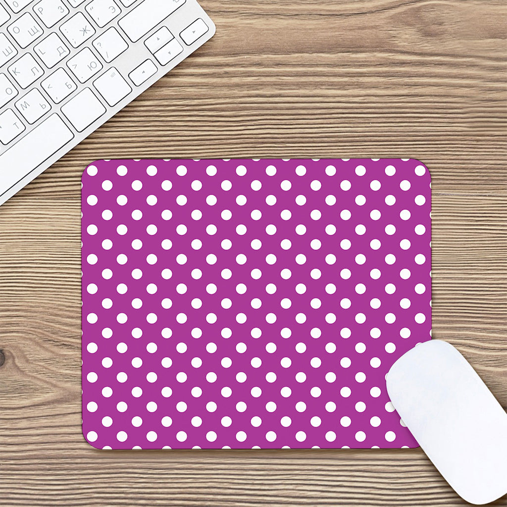 Purple And White Polka Dot Pattern Print Mouse Pad