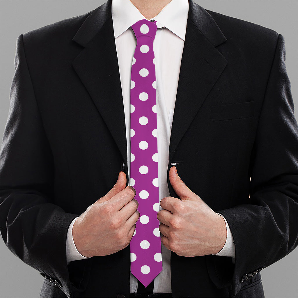 Purple And White Polka Dot Pattern Print Necktie
