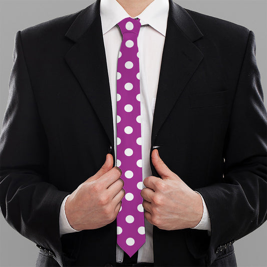 Purple And White Polka Dot Pattern Print Necktie