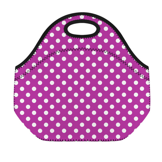 Purple And White Polka Dot Pattern Print Neoprene Lunch Bag
