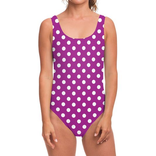 Purple And White Polka Dot Pattern Print One Piece Swimsuit