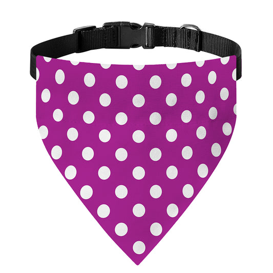 Purple And White Polka Dot Pattern Print Over The Collar Dog Bandana