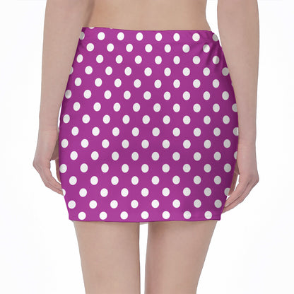 Purple And White Polka Dot Pattern Print Pencil Mini Skirt