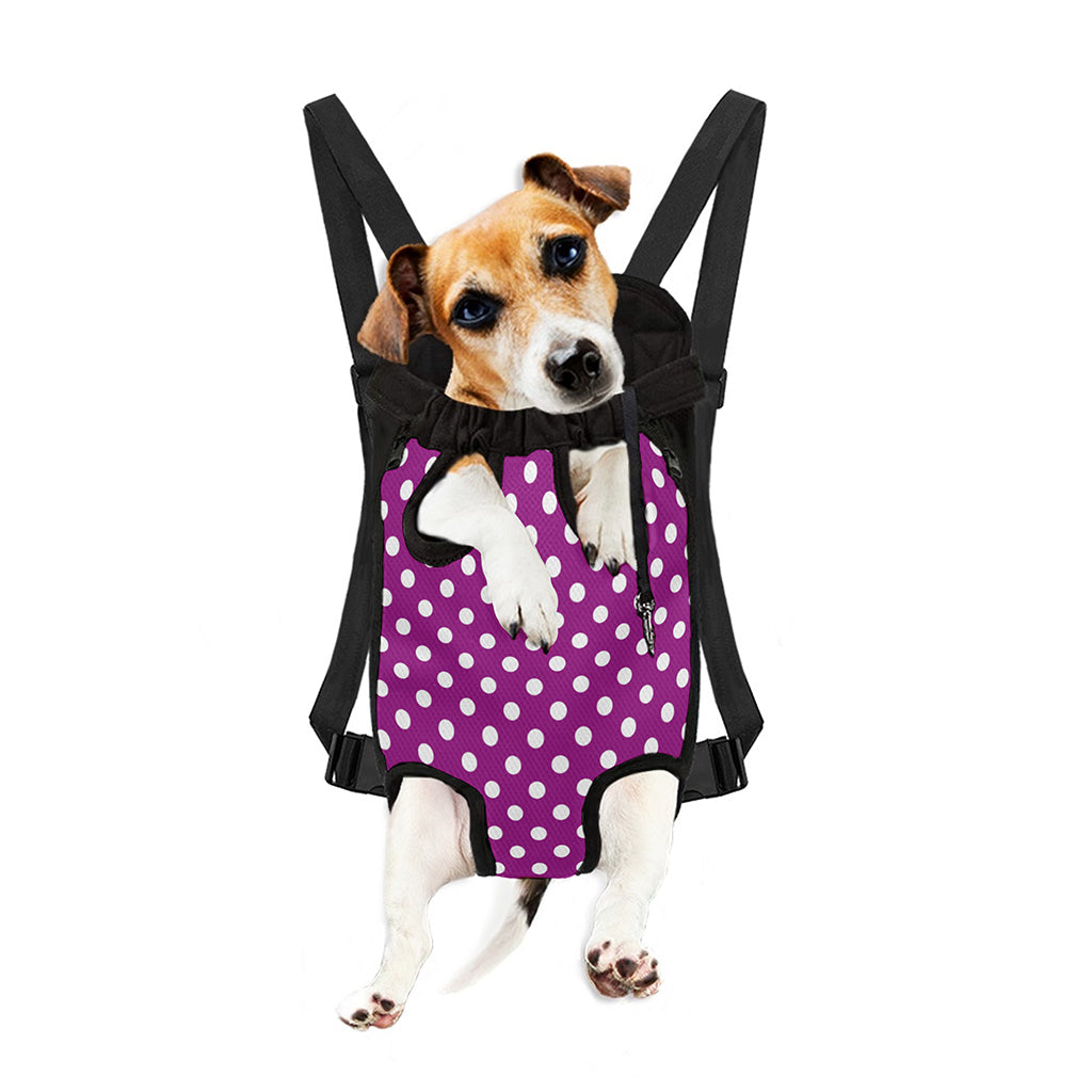 Purple And White Polka Dot Pattern Print Pet Carrier Backpack