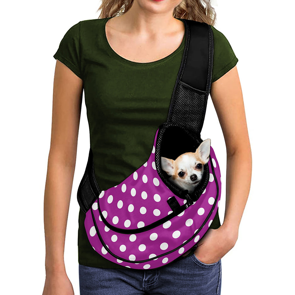 Purple And White Polka Dot Pattern Print Pet Sling Carrier