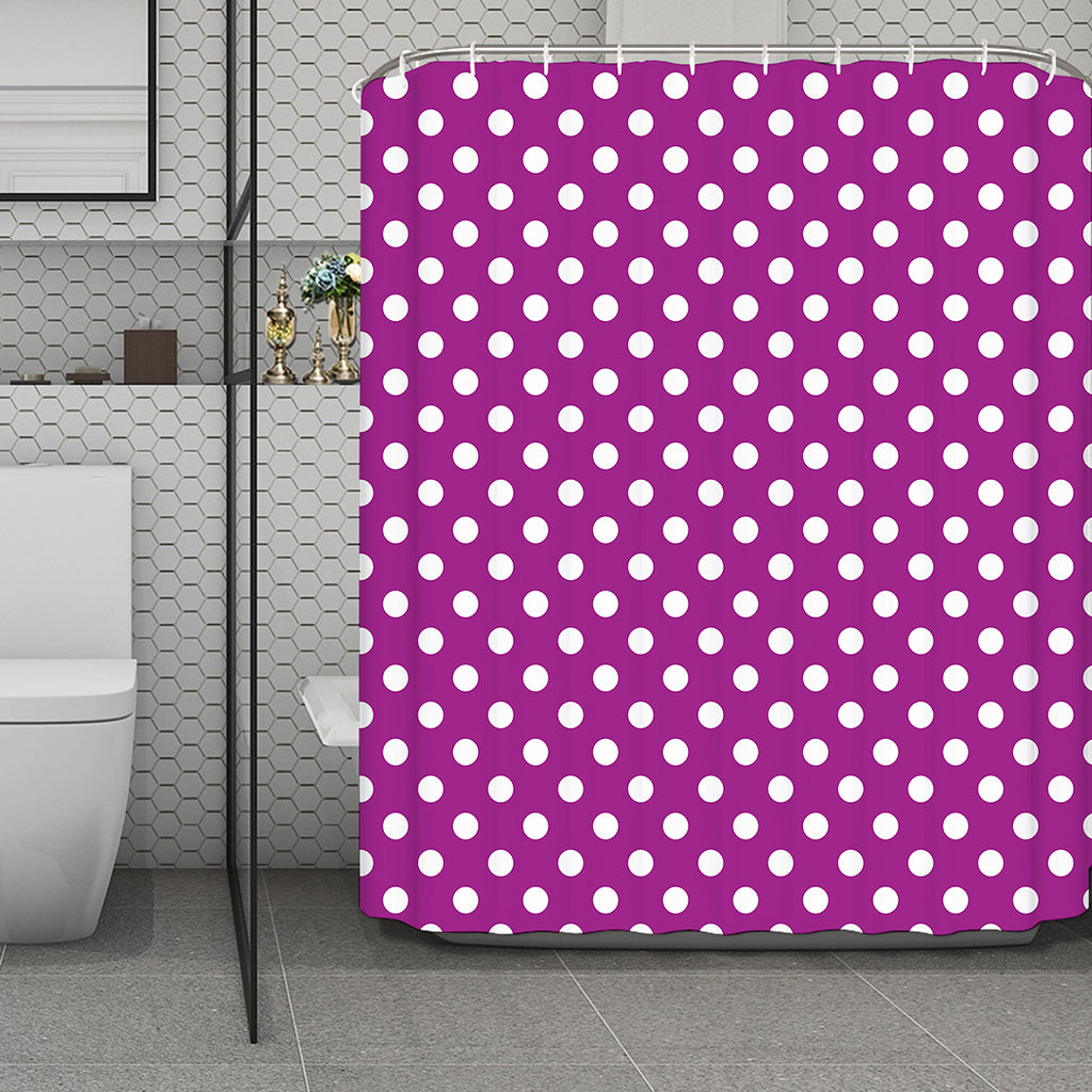 Purple And White Polka Dot Pattern Print Polyester Shower Curtain