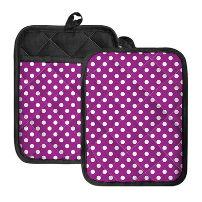 Purple And White Polka Dot Pattern Print Pot Holders With Pocket