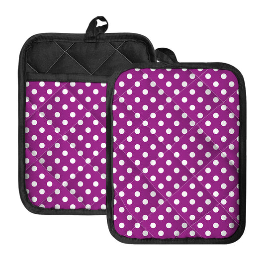 Purple And White Polka Dot Pattern Print Pot Holders With Pocket