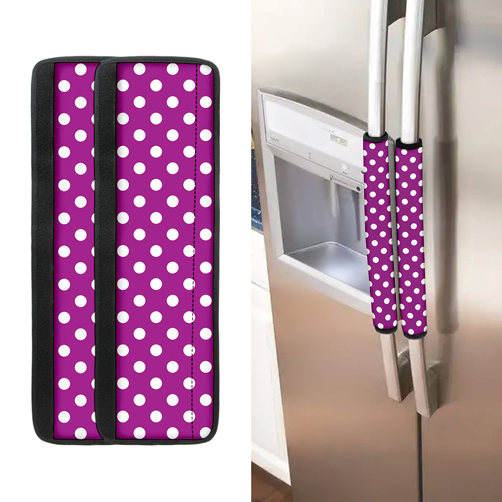 Purple And White Polka Dot Pattern Print Refrigerator Handle Covers