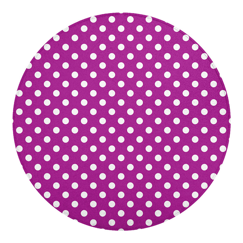 Purple And White Polka Dot Pattern Print Round Blanket