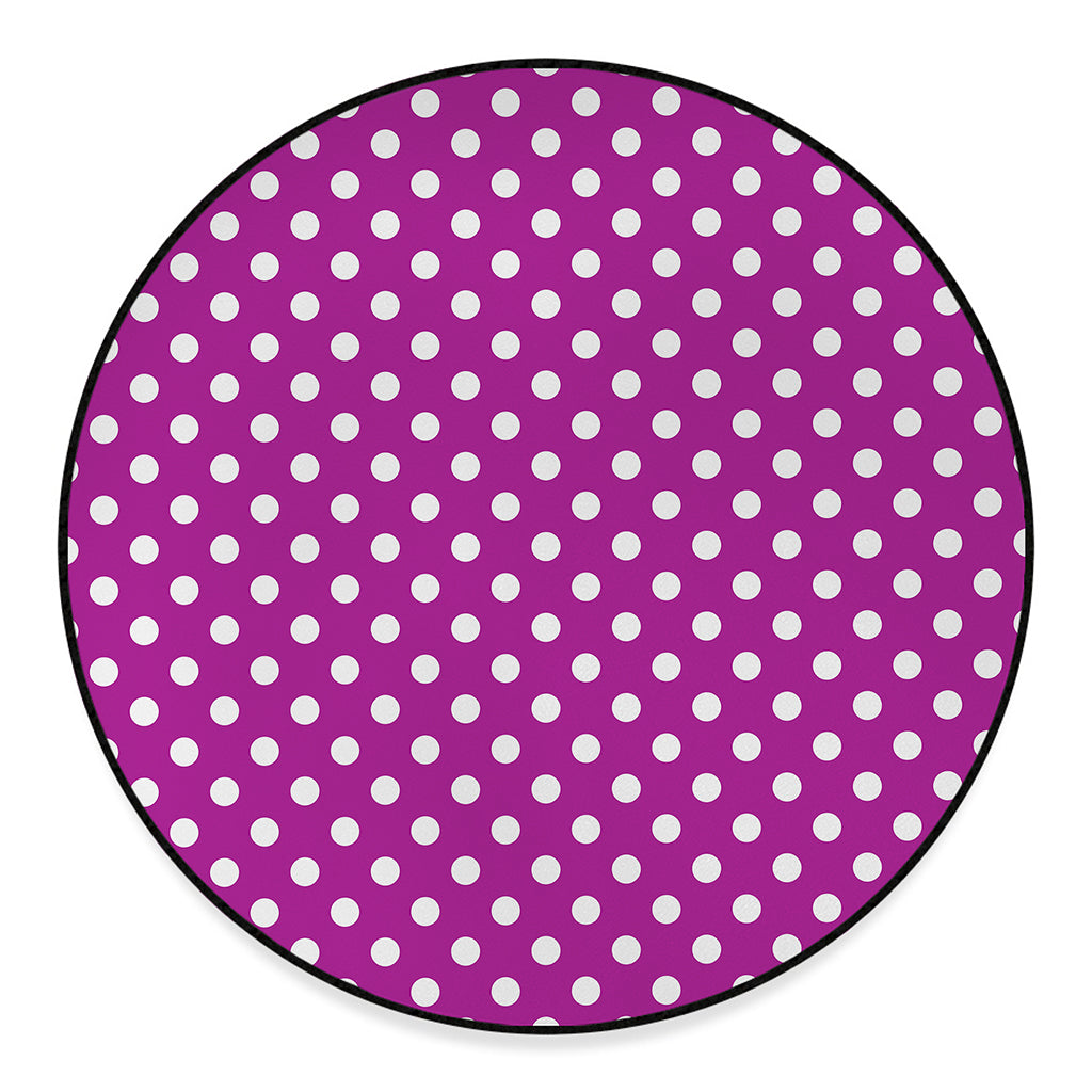 Purple And White Polka Dot Pattern Print Round Floor Mat