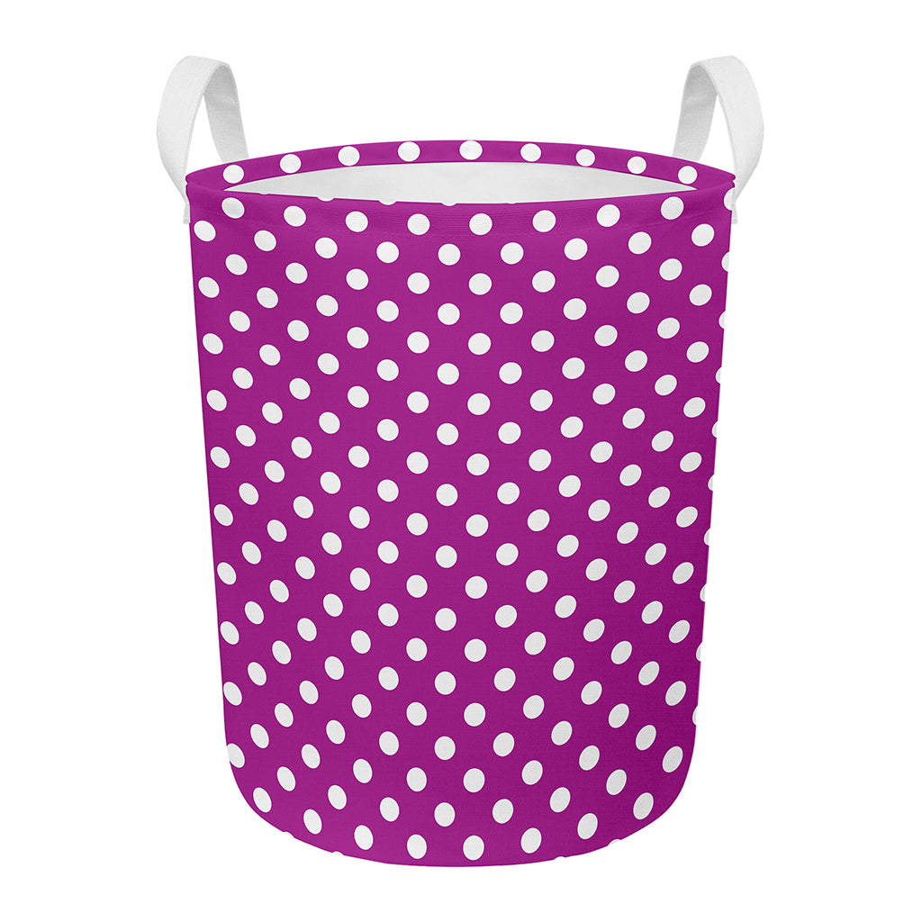 Purple And White Polka Dot Pattern Print Round Laundry Basket