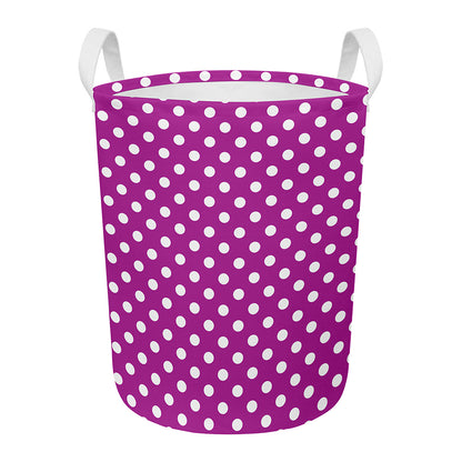 Purple And White Polka Dot Pattern Print Round Laundry Basket