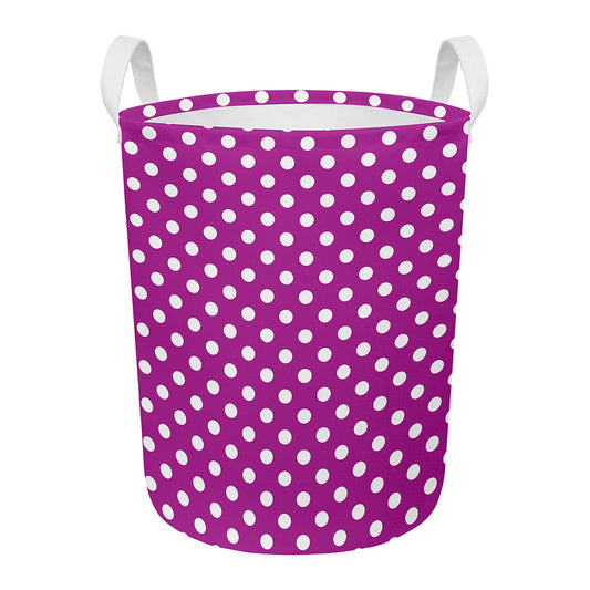 Purple And White Polka Dot Pattern Print Round Laundry Basket