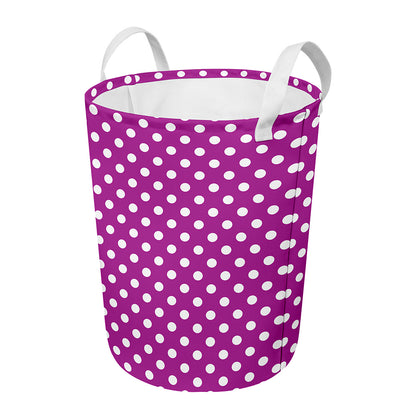 Purple And White Polka Dot Pattern Print Round Laundry Basket