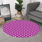 Purple And White Polka Dot Pattern Print Round Rug
