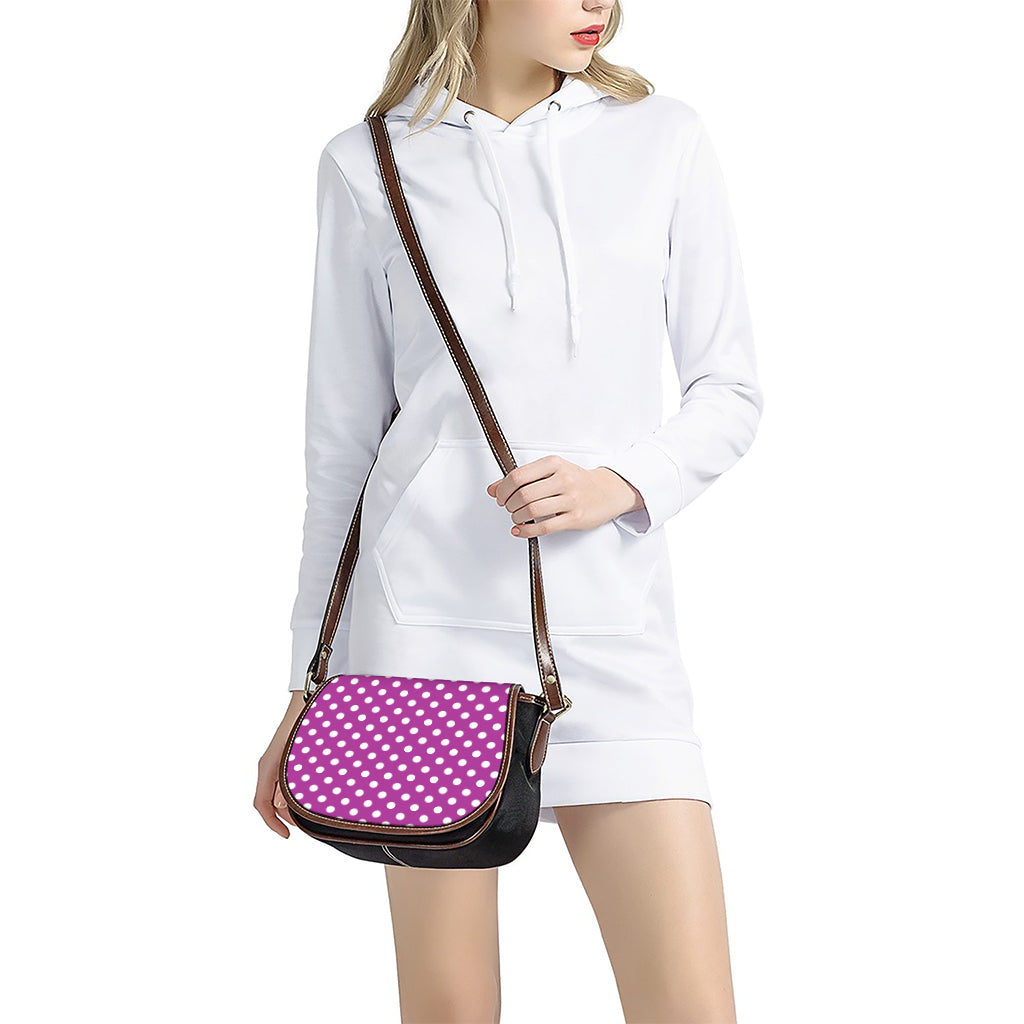 Purple And White Polka Dot Pattern Print Saddle Bag