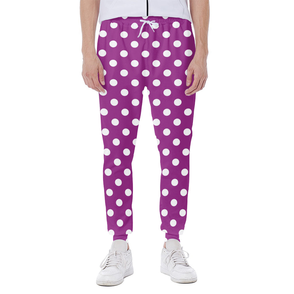 Purple And White Polka Dot Pattern Print Scuba Joggers