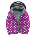 Purple And White Polka Dot Pattern Print Sherpa Lined Zip Up Hoodie