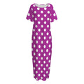 Purple And White Polka Dot Pattern Print Short Sleeve Long Nightdress