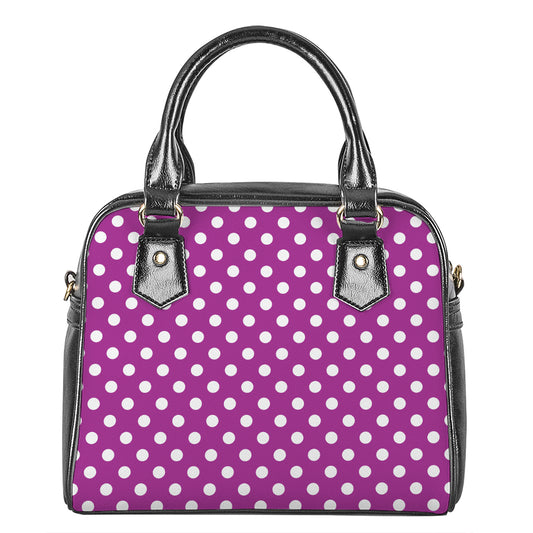 Purple And White Polka Dot Pattern Print Shoulder Handbag