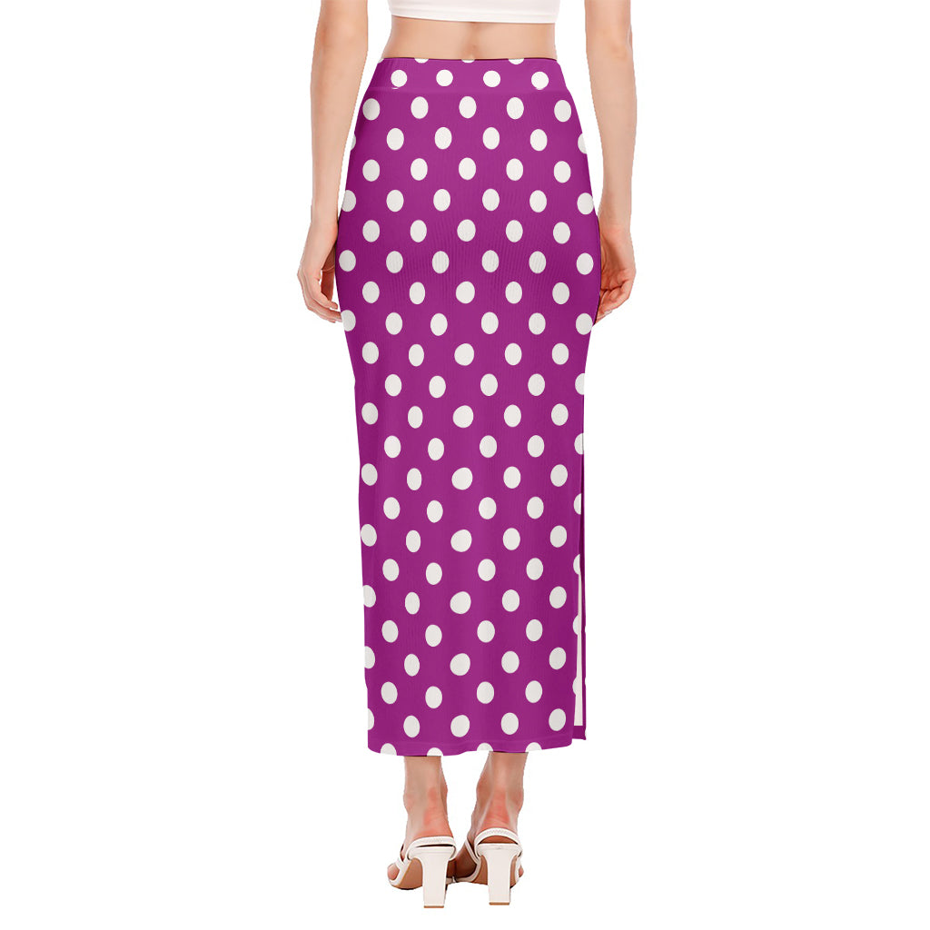Purple And White Polka Dot Pattern Print Side Slit Maxi Skirt