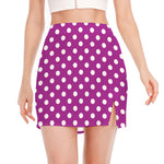 Purple And White Polka Dot Pattern Print Side Slit Mini Skirt