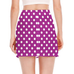 Purple And White Polka Dot Pattern Print Side Slit Mini Skirt