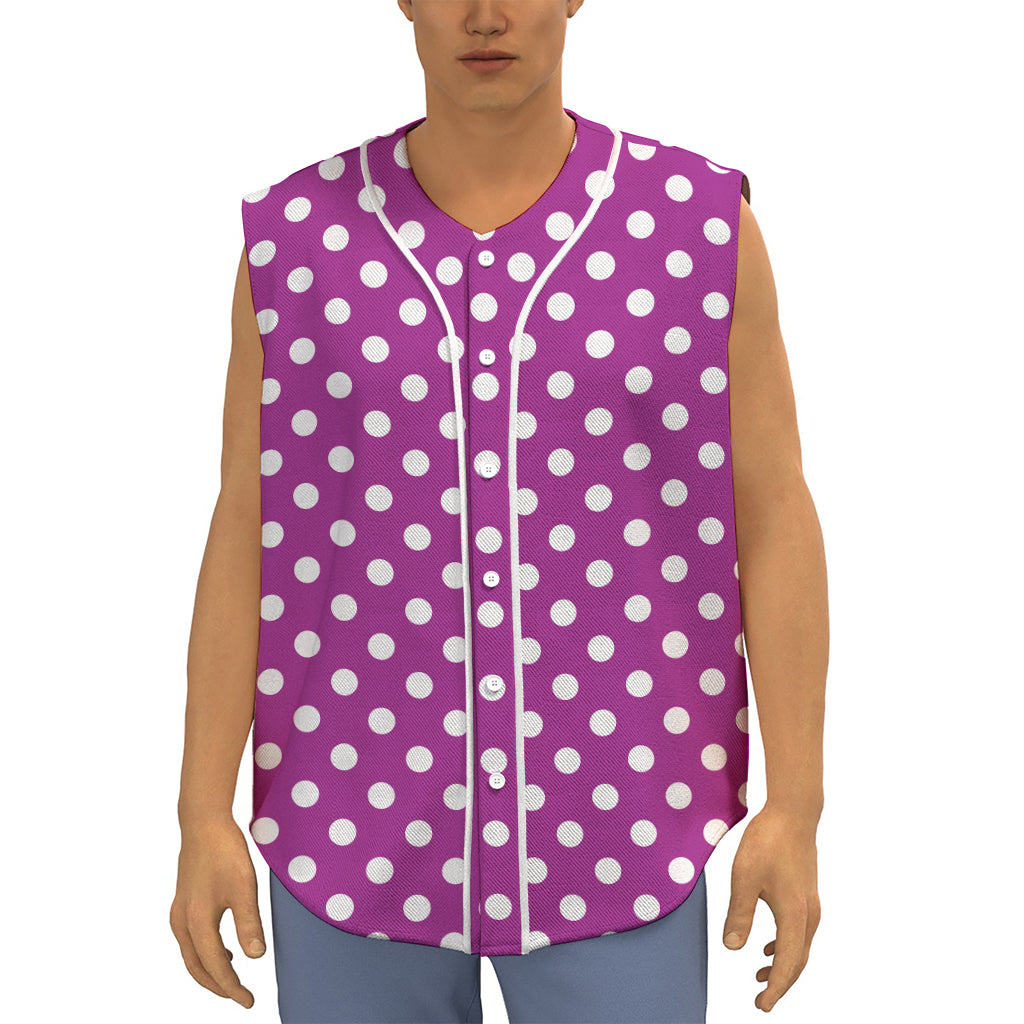 Purple And White Polka Dot Pattern Print Sleeveless Baseball Jersey