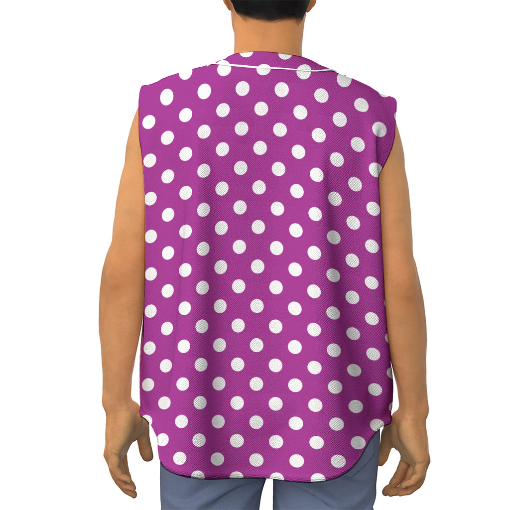 Purple And White Polka Dot Pattern Print Sleeveless Baseball Jersey