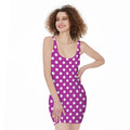 Purple And White Polka Dot Pattern Print Sleeveless Bodycon Dress