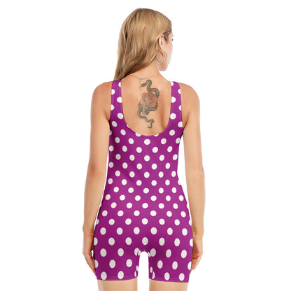 Purple And White Polka Dot Pattern Print Sleeveless One Piece Swimsuit