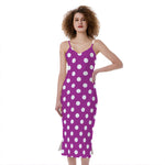 Purple And White Polka Dot Pattern Print Slim Fit Midi Cami Dress