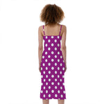 Purple And White Polka Dot Pattern Print Slim Fit Midi Cami Dress