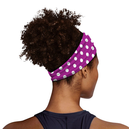Purple And White Polka Dot Pattern Print Sports Headband