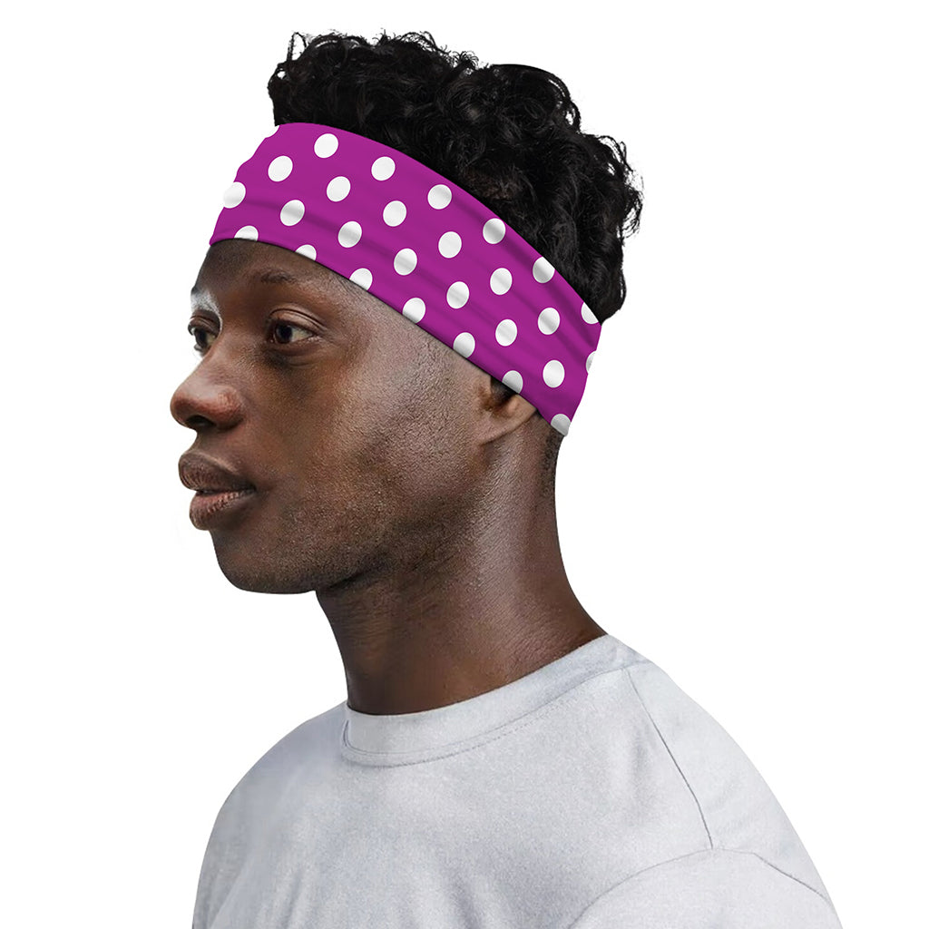 Purple And White Polka Dot Pattern Print Sports Headband