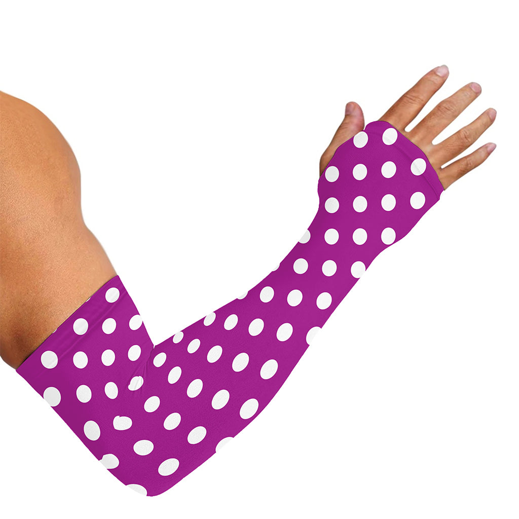 Purple And White Polka Dot Pattern Print Sun Protection Arm Sleeves