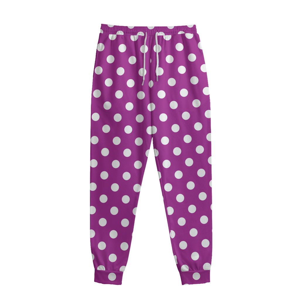 Purple And White Polka Dot Pattern Print Sweatpants