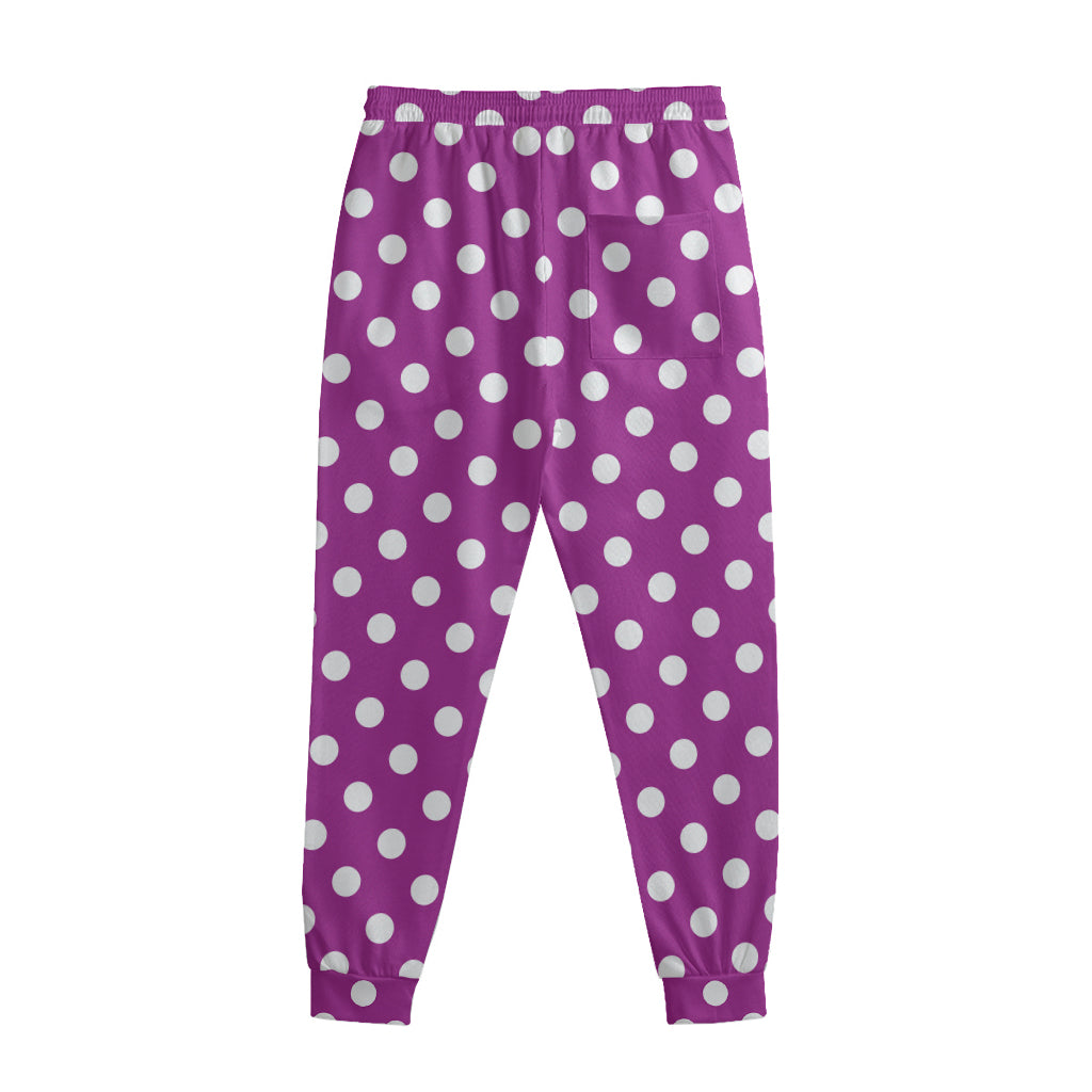 Purple And White Polka Dot Pattern Print Sweatpants