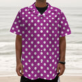 Purple And White Polka Dot Pattern Print Textured Short Sleeve Shirt