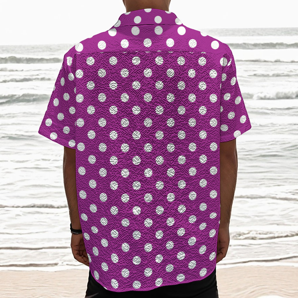 Purple And White Polka Dot Pattern Print Textured Short Sleeve Shirt