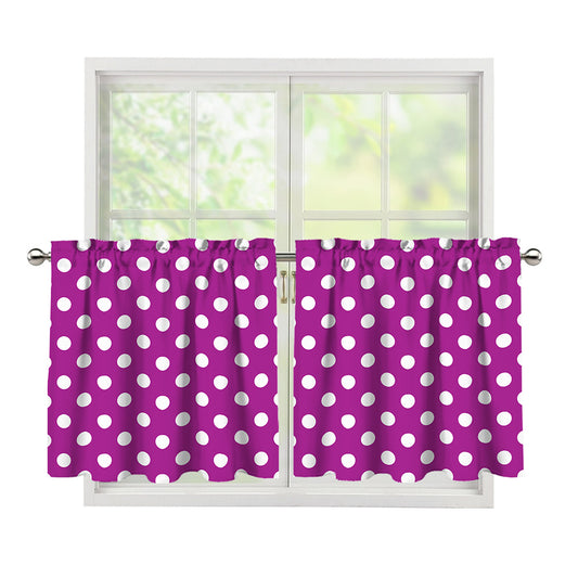 Purple And White Polka Dot Pattern Print Tier Curtains