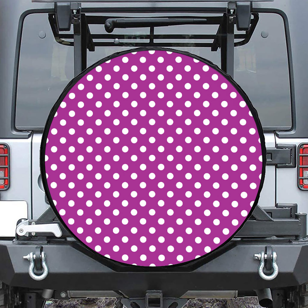 Purple And White Polka Dot Pattern Print Tire Cover