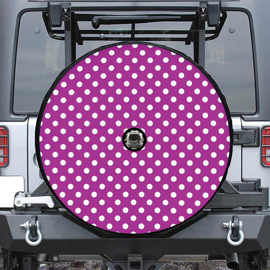 Purple And White Polka Dot Pattern Print Tire Cover With Camera Hole