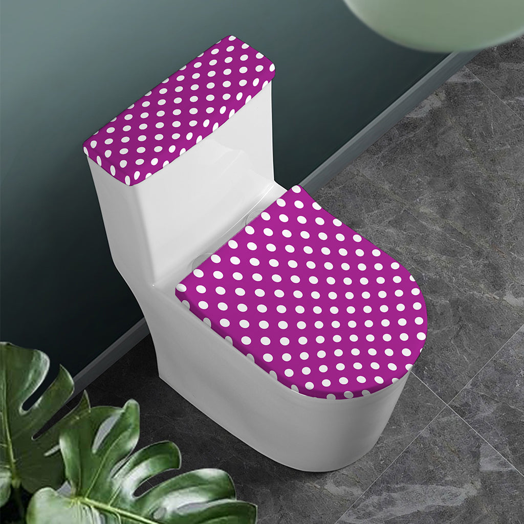 Purple And White Polka Dot Pattern Print Toilet Lid And Tank Cover Set
