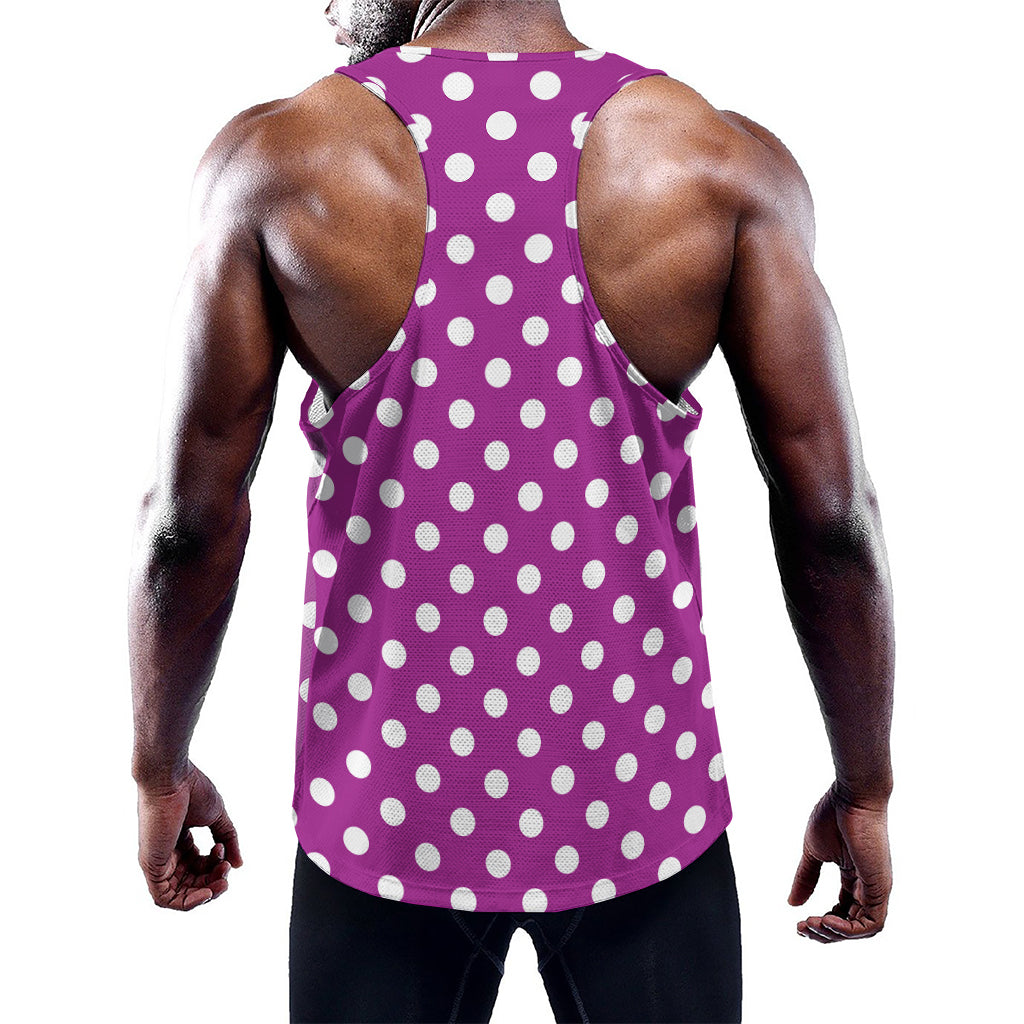 Purple And White Polka Dot Pattern Print Training Tank Top