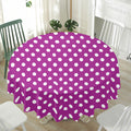 Purple And White Polka Dot Pattern Print Waterproof Round Tablecloth