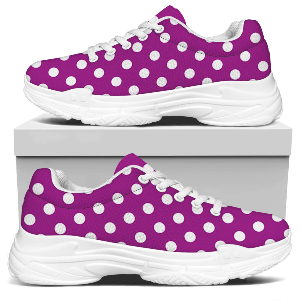 Purple And White Polka Dot Pattern Print White Chunky Shoes