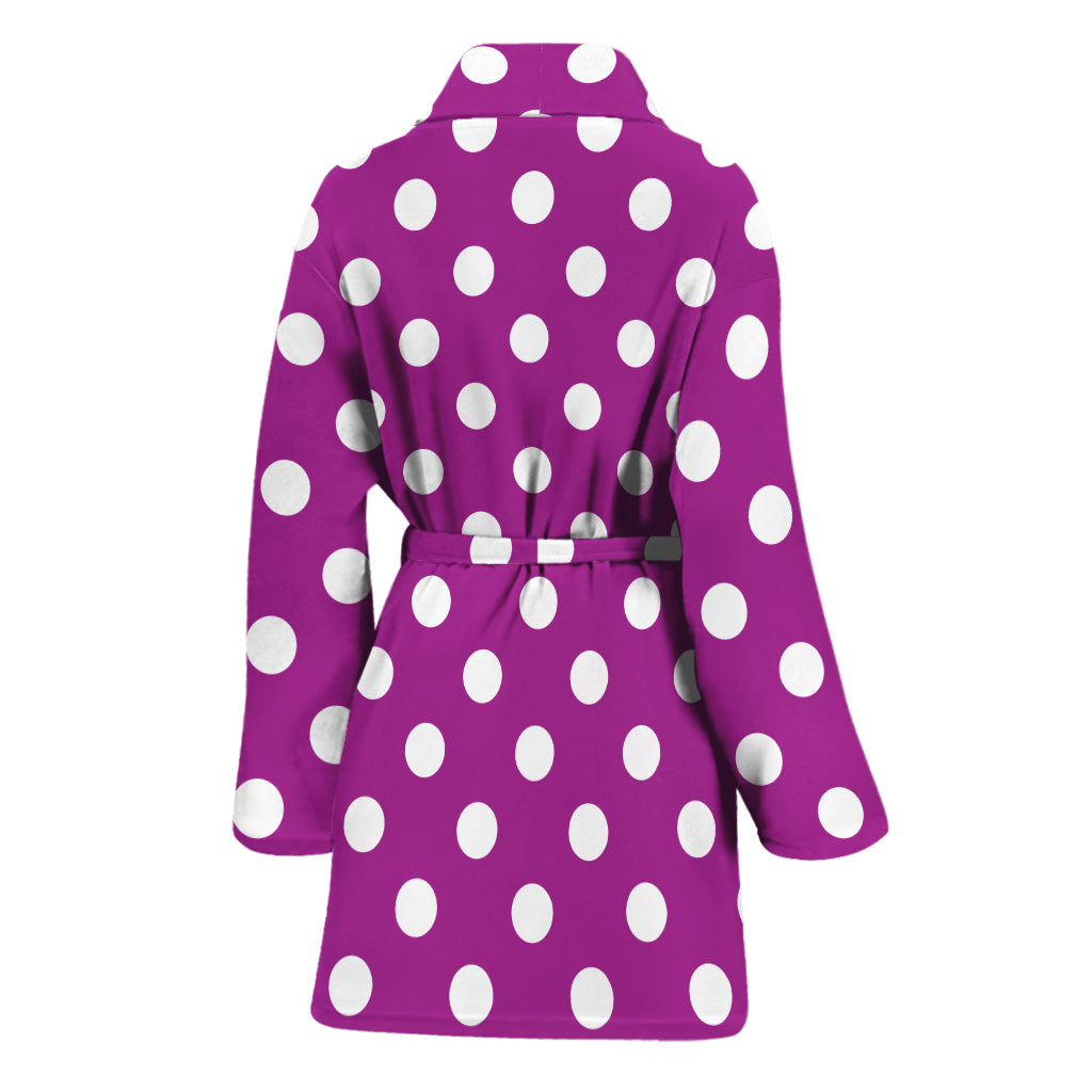 Purple And White Polka Dot Pattern Print Women's Bathrobe